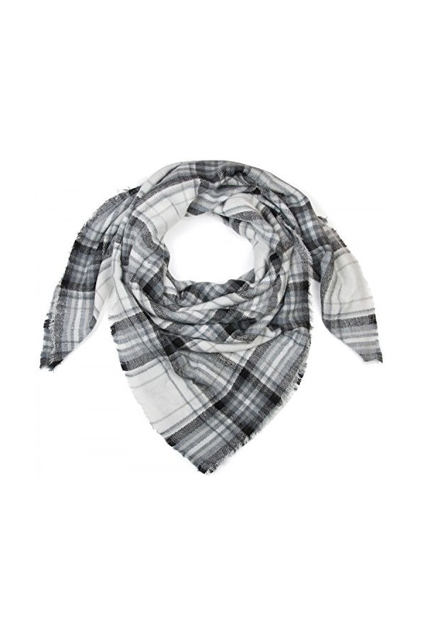 styleBREAKER Écharpe carrée XXL, grand plaid avec motif tartan écossais à carreaux et franges, unisexe 01018137, couleur:Blan