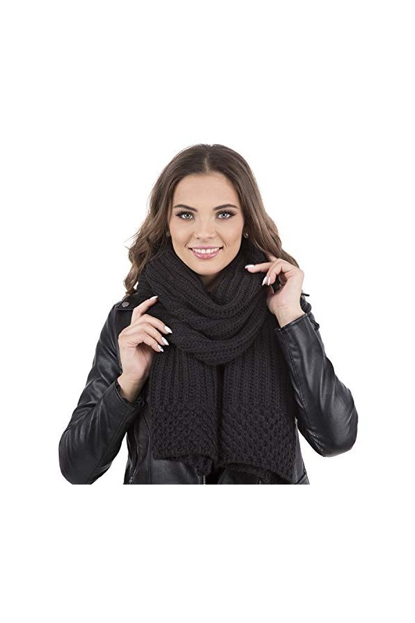 VIVISENCE Femme Écharpe Élégant Et Classique 7016S, Fabriqué En UE, Noir,UNI
