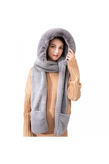keyaway - Bonnet dhiver chaud 3 en 1 avec capuche, poches Earflap, gants chauds pour femme - Gris - Taille unique