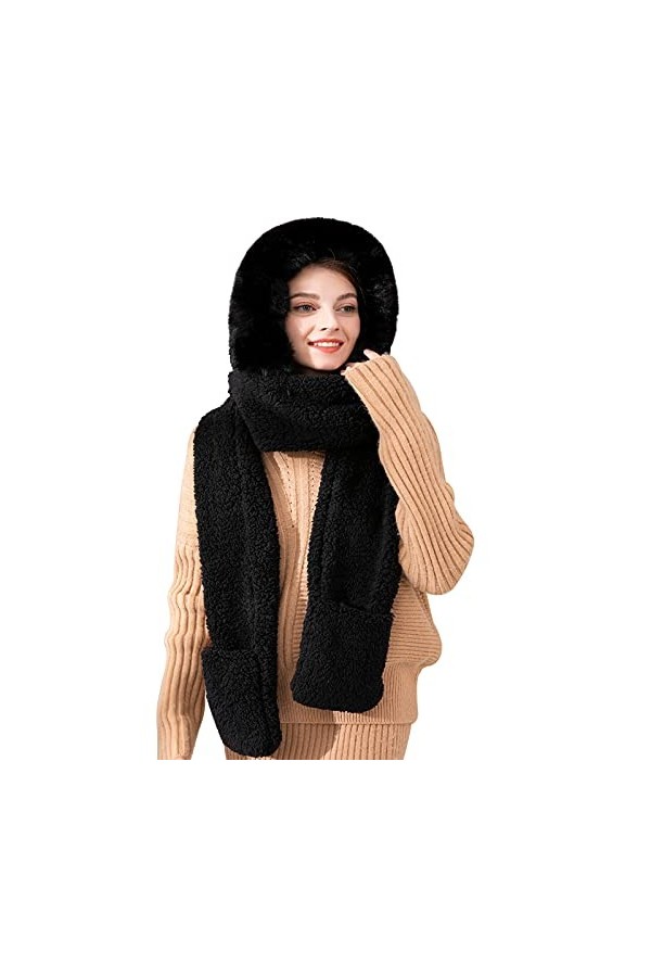 keyaway - Bonnet dhiver chaud 3 en 1 avec capuche, poches Earflap, gants chauds pour femme - Gris - Taille unique