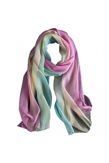 WZTP Foulard Femme en Soie Echarpe Chale Longue Élégant Dégradé Couleur 70,8" x 27,5" Lady 180cm, Bleu rose frais 