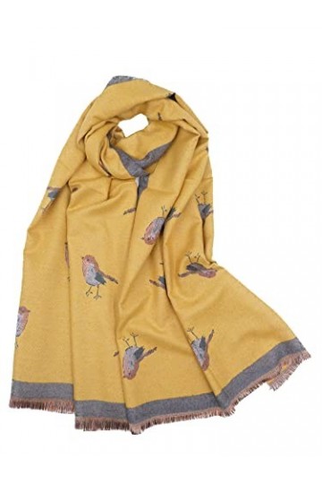Claudia & Jason® Écharpe dhiver chaude et douce pour femme avec coffret cadeau Motif rouge-gorge, moutarde, 180*70CM