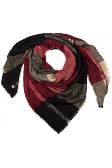 styleBREAKER écharpe XXL carrée, couverture tartan plaid et franges, doux et moelleux, unisex 01018139, couleur:Noir-rouge-be