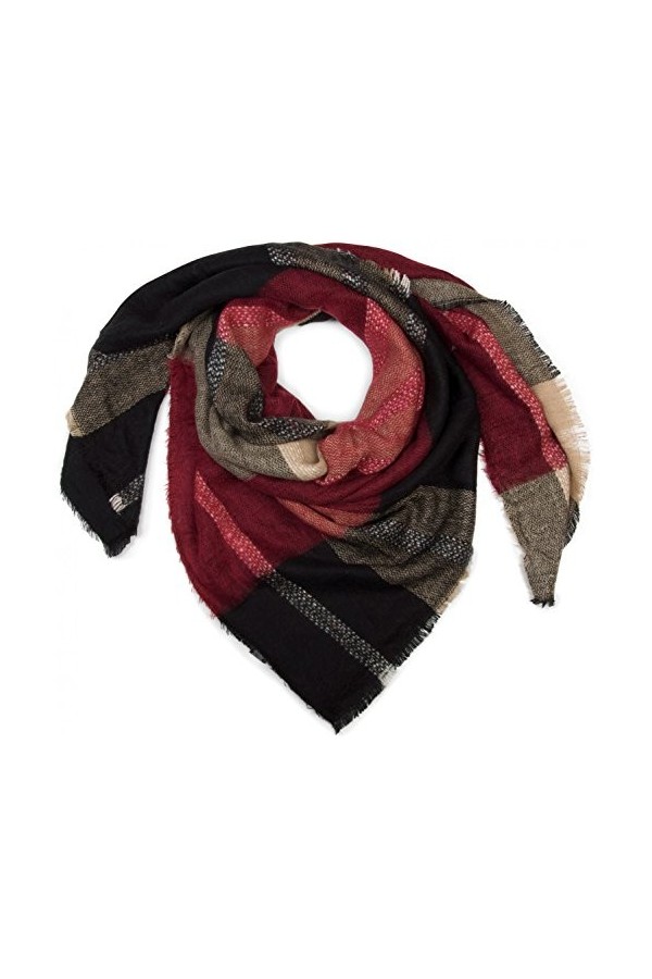 styleBREAKER écharpe XXL carrée, couverture tartan plaid et franges, doux et moelleux, unisex 01018139, couleur:Noir-rouge-be