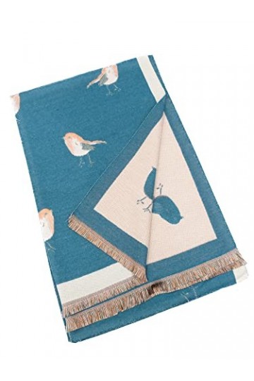 Claudia & Jason® Écharpe dhiver douce et chaude avec imprimé rouge-gorge pour femme Livré avec boîte cadeau, bleu sarcelle