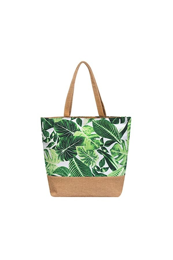 crazy bean Sac de Plage Grand Femmes Avec Zip Sac Fourre-Tout Été Imprimés Sac à Bandoulière Loisirs Imperméable Plantes Vert