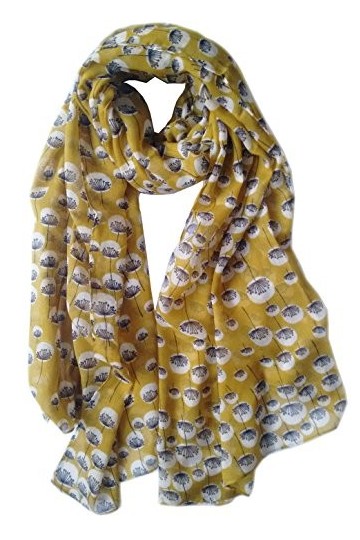 GlamLondon Écharpe pissenlit flottante avec imprimé fleur de pissenlit tendance pour femme, jaune moutarde, L
