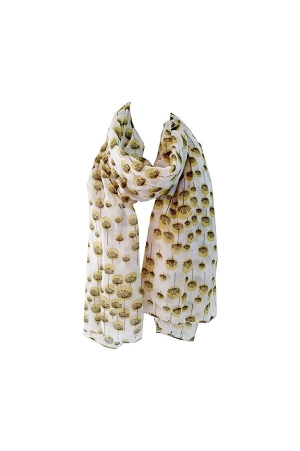 GlamLondon Écharpe pissenlit flottante avec imprimé fleur de pissenlit tendance pour femme, jaune moutarde, L