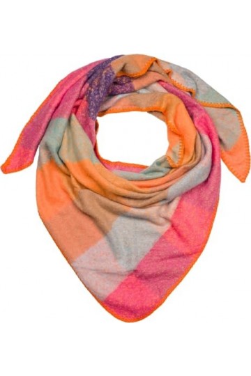 styleBREAKER 01020050 Écharpe triangulaire XXL pour femme avec motif à carreaux multicolores, Orange/rose/turquoise/marron, t