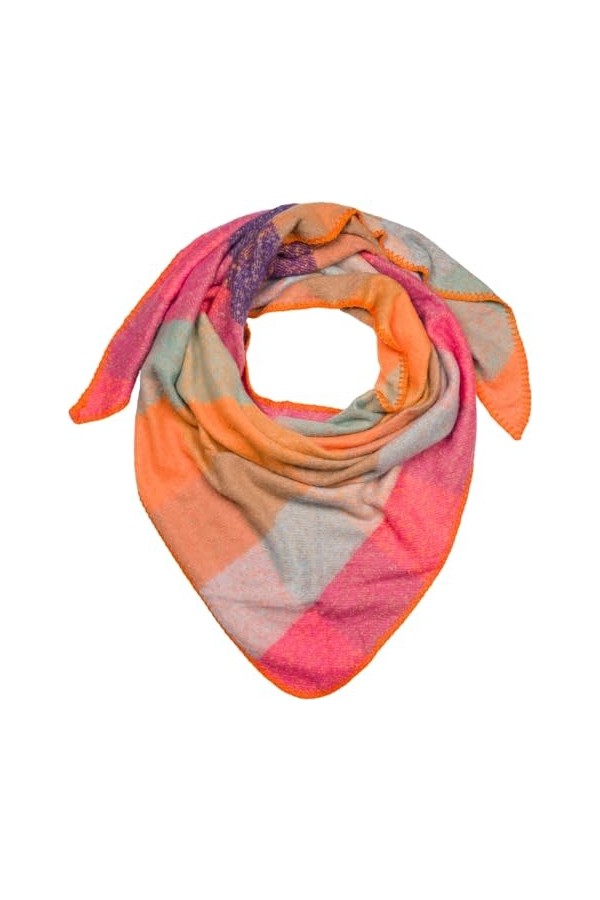 styleBREAKER 01020050 Écharpe triangulaire XXL pour femme avec motif à carreaux multicolores, Orange/rose/turquoise/marron, t