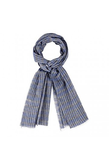 LES POULETTES - Echarpe 100% Coton-Rayures Bleu Et Grises