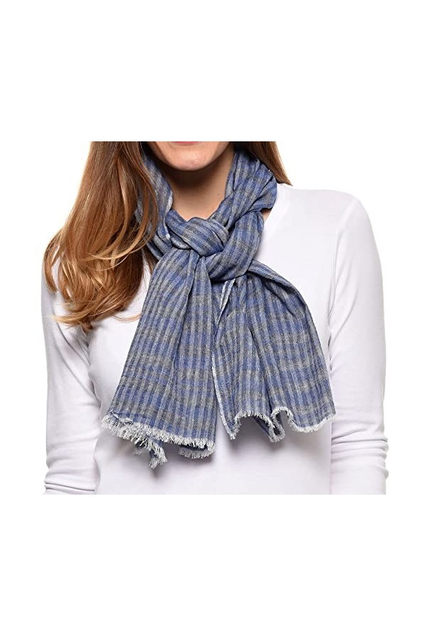 LES POULETTES - Echarpe 100% Coton-Rayures Bleu Et Grises