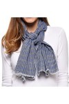 LES POULETTES - Echarpe 100% Coton-Rayures Bleu Et Grises