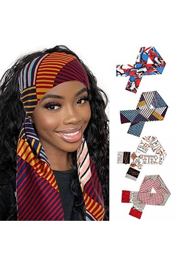 IYO Lot de 4 écharpes Uafricaines à rayures en soie pour le yoga, le sport, les sacs, les écharpes pour femmes et filles