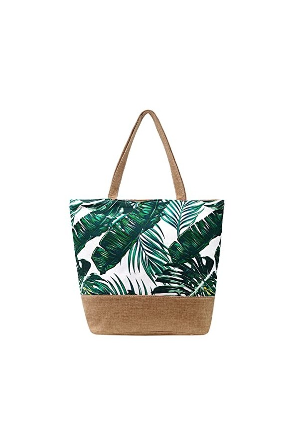 crazy bean Sac de Plage Grand Femmes Avec Zip Sac Fourre-Tout Été Imprimés Sac à Bandoulière Loisirs Imperméable Plantes Vert