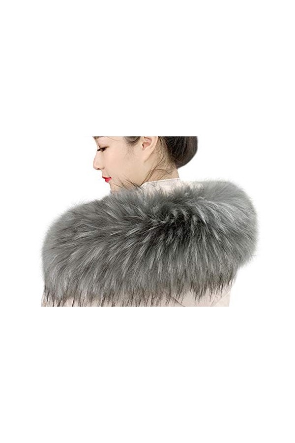MoreChioce Col Capuche Fausse Fourrure de Renard Femmes Hiver Col Amovible Écharpe Fourrure Synthétique pour Parka Veste,65 C