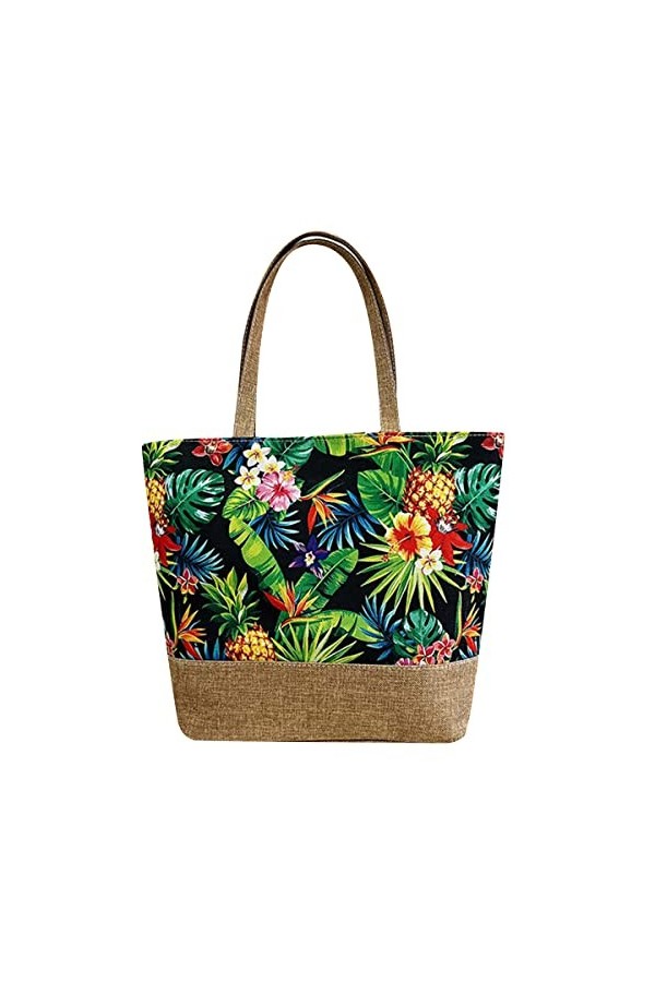 crazy bean Sac de Plage Grand Femmes Avec Zip Sac Fourre-Tout Été Imprimés Sac à Bandoulière Loisirs Imperméable Plantes Vert