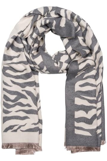 styleBREAKER Écharpe pour femme avec motif zèbre imprimé animal, écharpe chaude avec franges, style réversible 01017158, Crèm