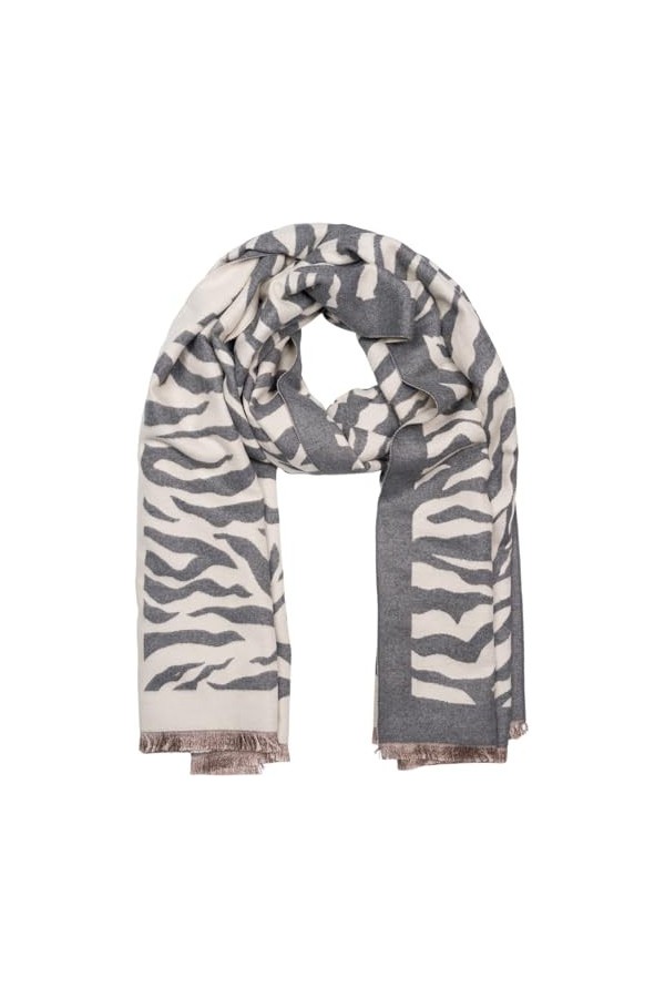 styleBREAKER Écharpe pour femme avec motif zèbre imprimé animal, écharpe chaude avec franges, style réversible 01017158, Crèm