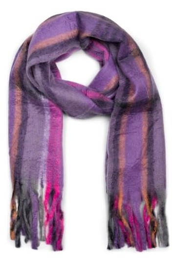styleBREAKER Écharpe en tricot pour femme avec motif à rayures et longues franges épaisses, écharpe dhiver chaude multicolor