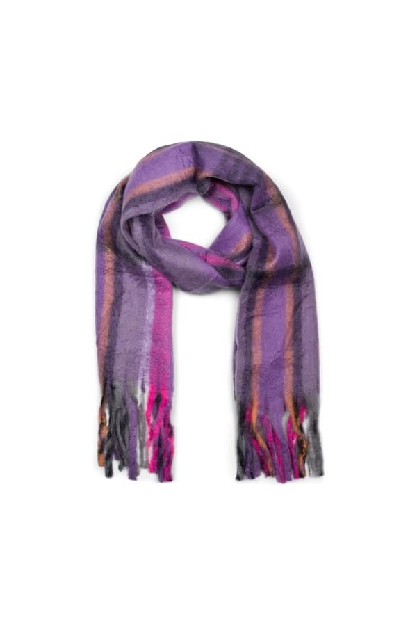 styleBREAKER Écharpe en tricot pour femme avec motif à rayures et longues franges épaisses, écharpe dhiver chaude multicolor