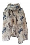Purple Possum UK écharpe Motif libellule Ivoire/bleu marine/gris/beige