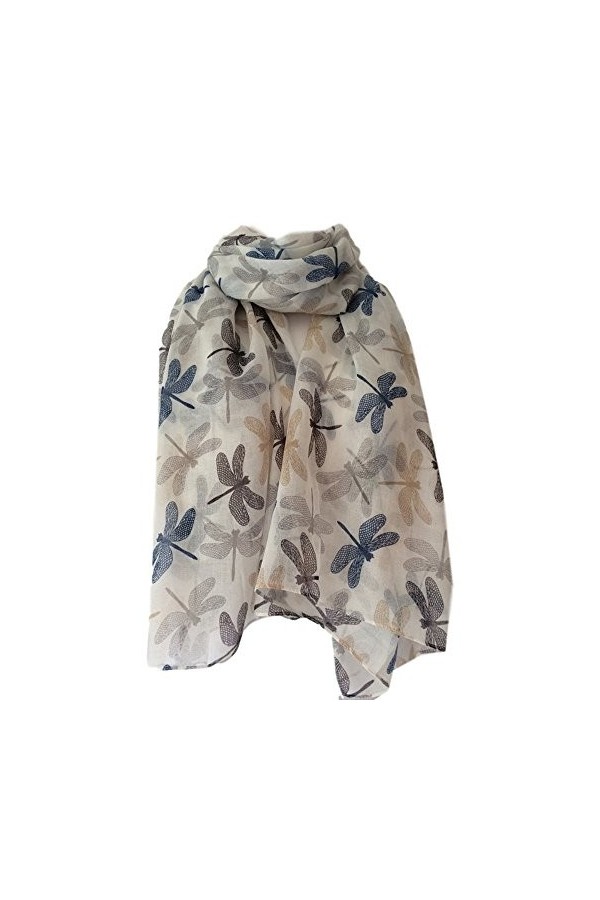 Purple Possum UK écharpe Motif libellule Ivoire/bleu marine/gris/beige