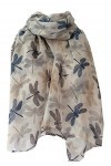 Purple Possum UK écharpe Motif libellule Ivoire/bleu marine/gris/beige