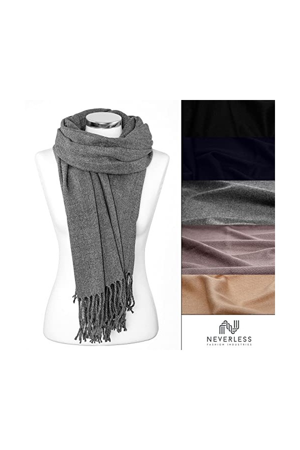 Neverless Écharpe en tricot avec franges Uni Longue XXL Écharpe dhiver Oversized Unisexe - Beige - One Size