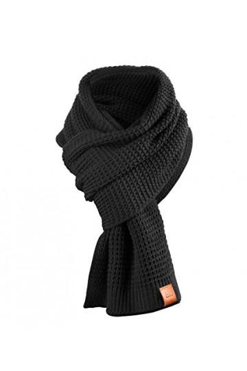 Écharpe en tricot Rough Scarf - Écharpe longue avec finition en cuir véritable Manufaktur13/M13 , Noir , taille unique