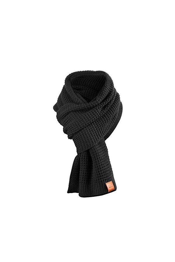Écharpe en tricot Rough Scarf - Écharpe longue avec finition en cuir véritable Manufaktur13/M13 , Noir , taille unique