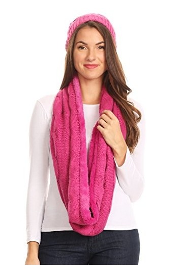 Sakkas 16138 - Ensemble décharpe et de bonnets en maille torsadée Infinity Classique à large rayures en dentelle - Berry - O