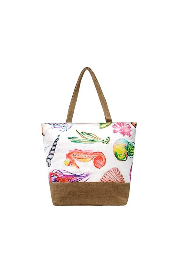 crazy bean Sac de Plage Grand Femmes Avec Zip Sac Fourre-Tout Été Imprimés Sac à Bandoulière Loisirs Imperméable Plantes Vert