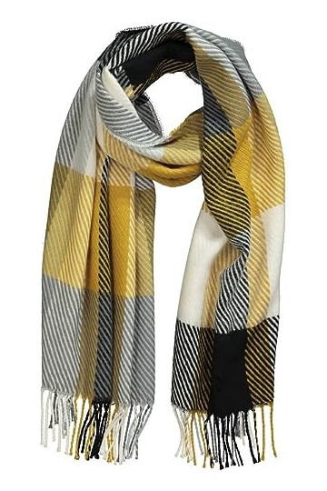 Ulla Popken Écharpe tissée à Carreaux, Orange/Jaune, Taille Unique Femme