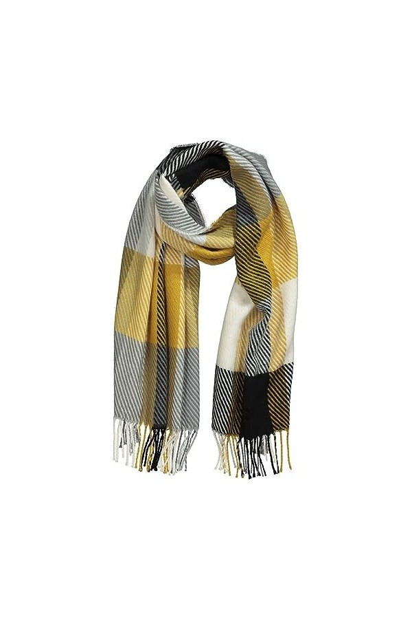 Ulla Popken Écharpe tissée à Carreaux, Orange/Jaune, Taille Unique Femme