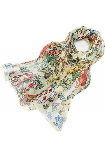 Signare Écharpe 100 % soie légère et douce pour femme, Alice au Pays des Merveilles, taille unique