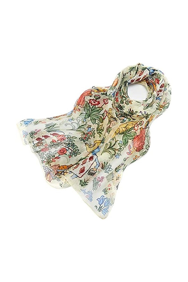 Signare Écharpe 100 % soie légère et douce pour femme, Alice au Pays des Merveilles, taille unique