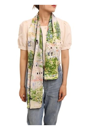 prettystern Femme 160cm D´art Tableau Peinture Imprimé Echarpe Foulard en Soie Klimt détendez-vous à L’attersee P648