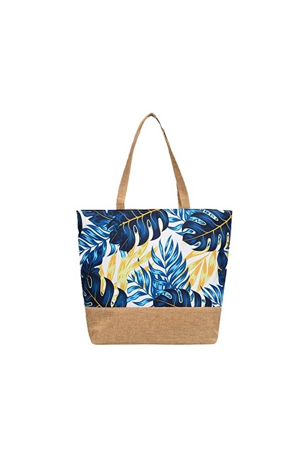 crazy bean Sac de Plage Grand Femmes Avec Zip Sac Fourre-Tout Été Imprimés Sac à Bandoulière Loisirs Imperméable Plantes Vert