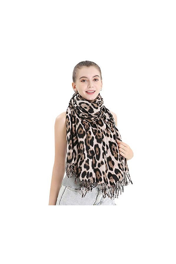 LA HAUTE Foulard imprimé peau de serpent/léopard dhiver chaud en cachemire léger et confortable Imprimé animal, 4412 Beige l