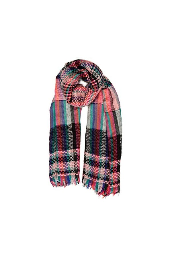 Caspar SC489 Écharpe à carreaux pour femme XXL Multicolore, rouge, taille unique