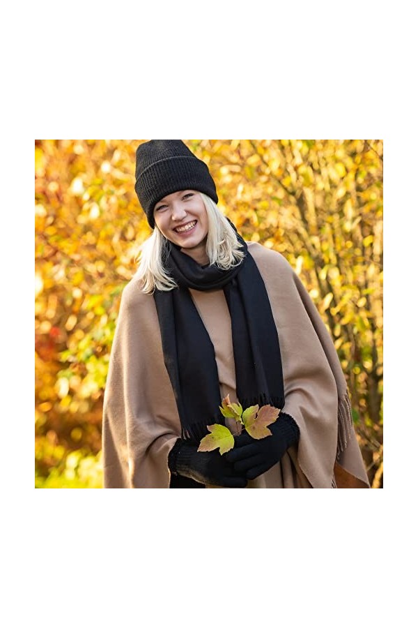 NF NITZSCHE fashion,Echarpe unie pour femme à franges,Noir et rose,Taille unique,Echarpe dhiver élégante,Foulard dhiver,Ave