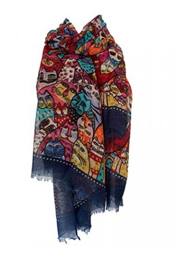 Purple Possum Écharpe pour femme Motif chat Rouge/jaune/bleu marine