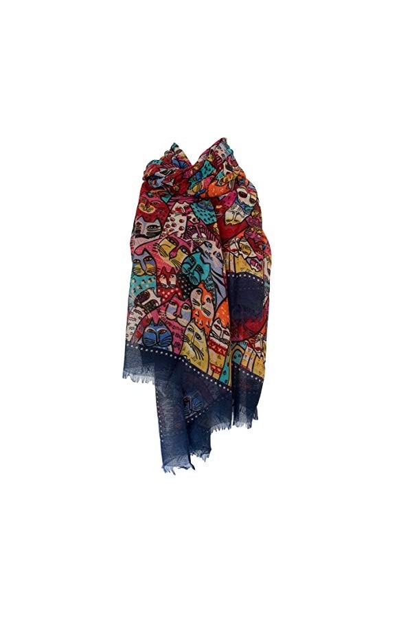 Purple Possum Écharpe pour femme Motif chat Rouge/jaune/bleu marine