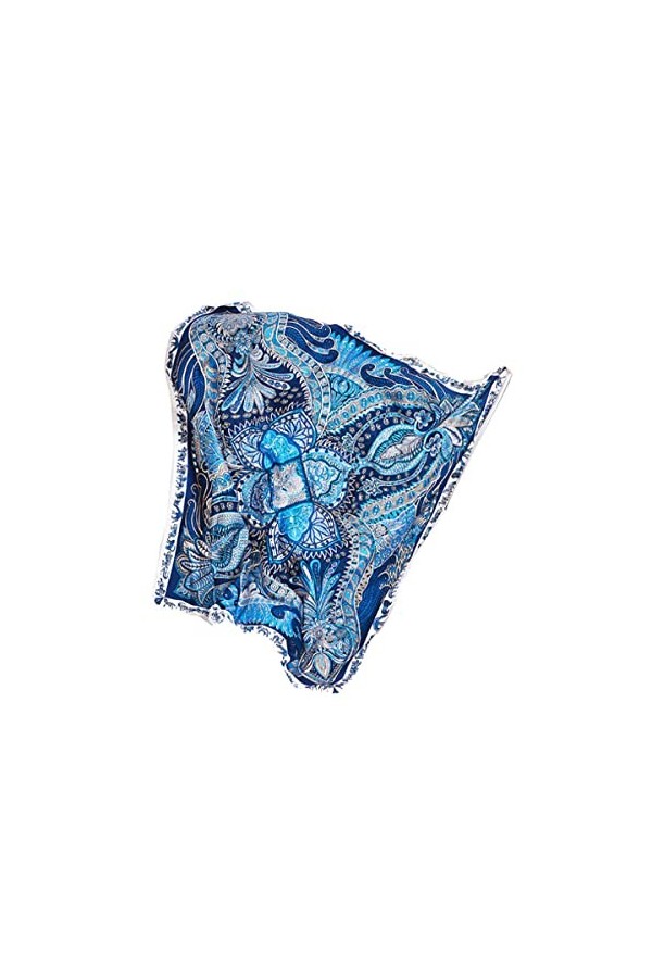 LA FERANI N41 Grande écharpe carrée en soie pour femme Bleu 130 x 130 cm, bleu, 130x130cm
