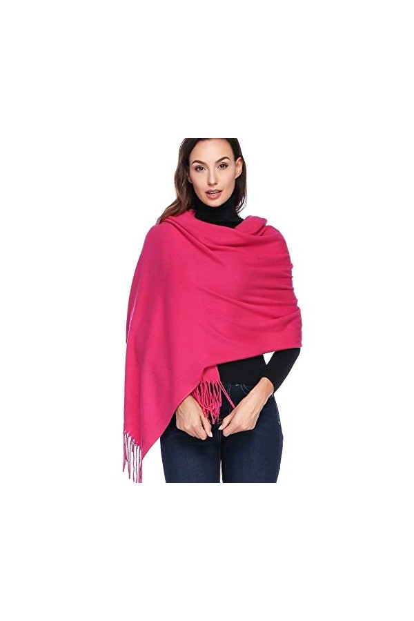 HOYAYO Châle en pour femme - écharpe épaisse de grande taille en automne et en hiver 20+Couleurs ,210x70cm,Rose Rouge