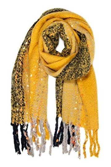 Caspar SC486 Écharpe XXL à rayures avec franges pour femme, Couleur:curry, Taille:Taille unique