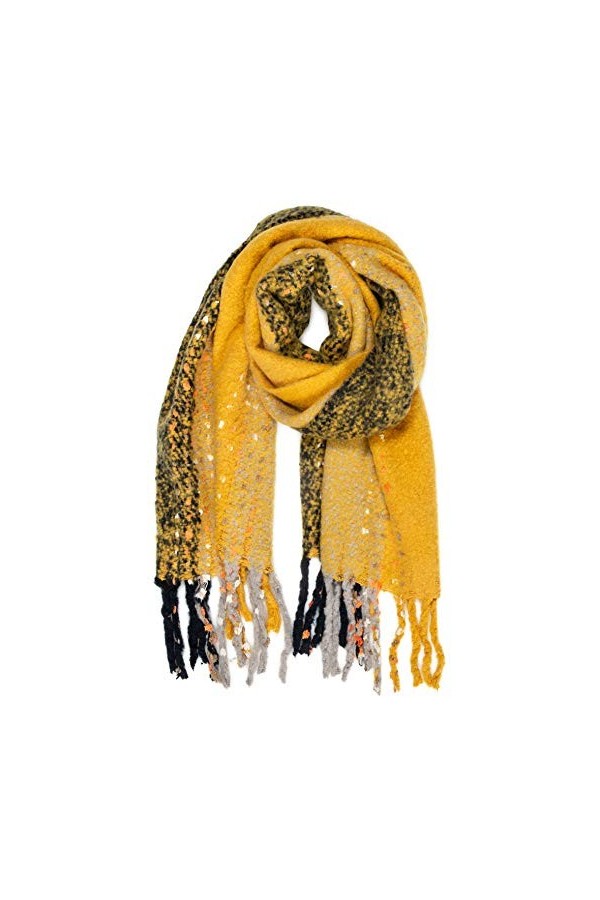 Caspar SC486 Écharpe XXL à rayures avec franges pour femme, Couleur:curry, Taille:Taille unique