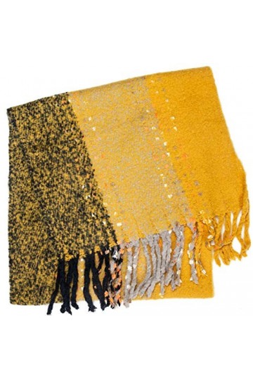 Caspar SC486 Écharpe XXL à rayures avec franges pour femme, Couleur:curry, Taille:Taille unique