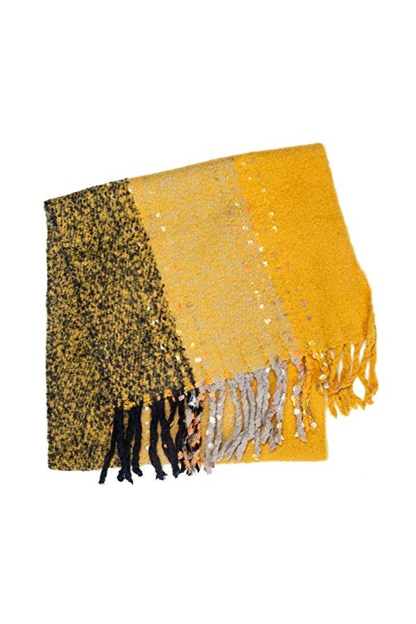 Caspar SC486 Écharpe XXL à rayures avec franges pour femme, Couleur:curry, Taille:Taille unique